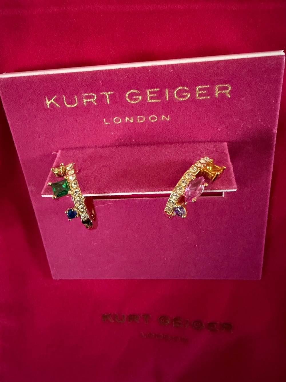 $68 Kurt Geiger London Multi Color Mixed Cut Crystal Hoop Earrings gold